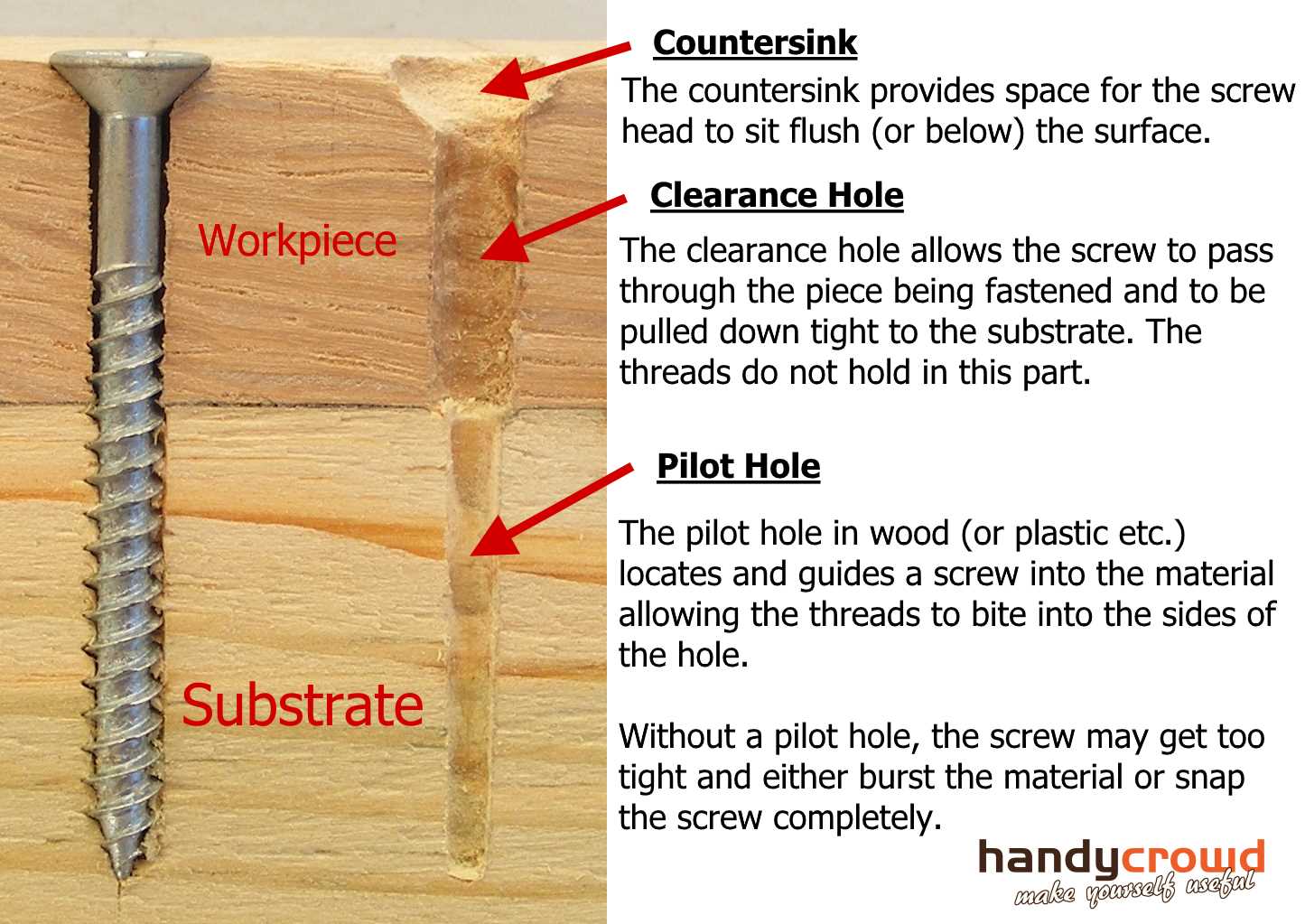 screw holes explained in detail pilot hole and clearance holes
