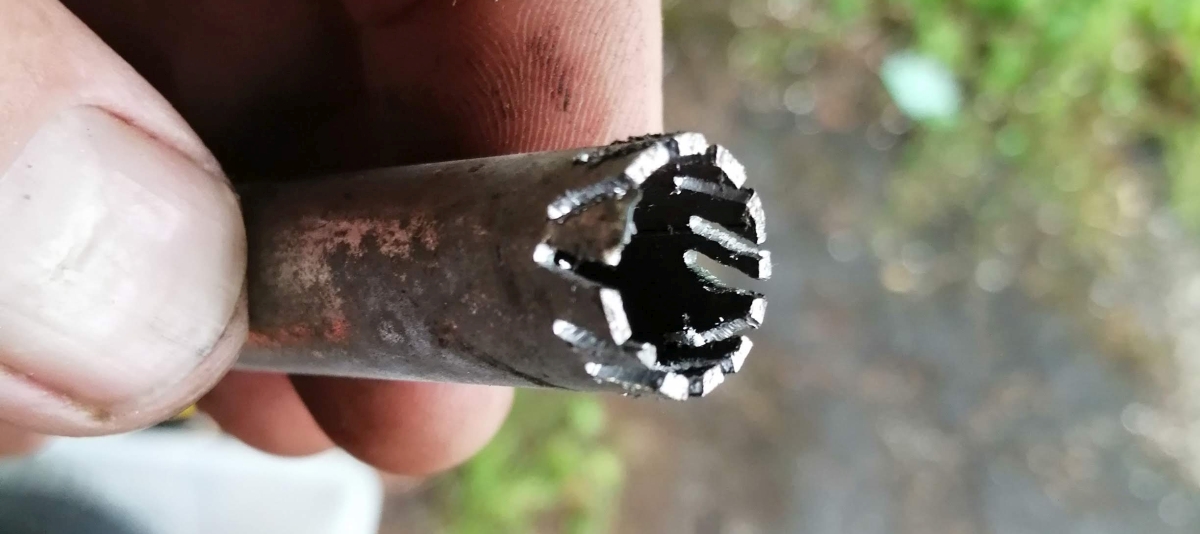homemade core bit out of a pipe